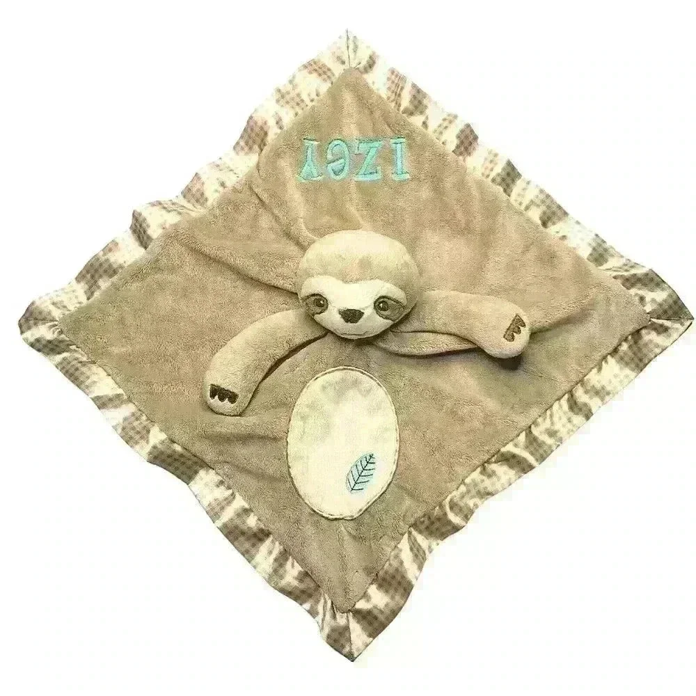 Douglas Baby Lovey Security Blanket Racoon Tan Gingham Check Izey